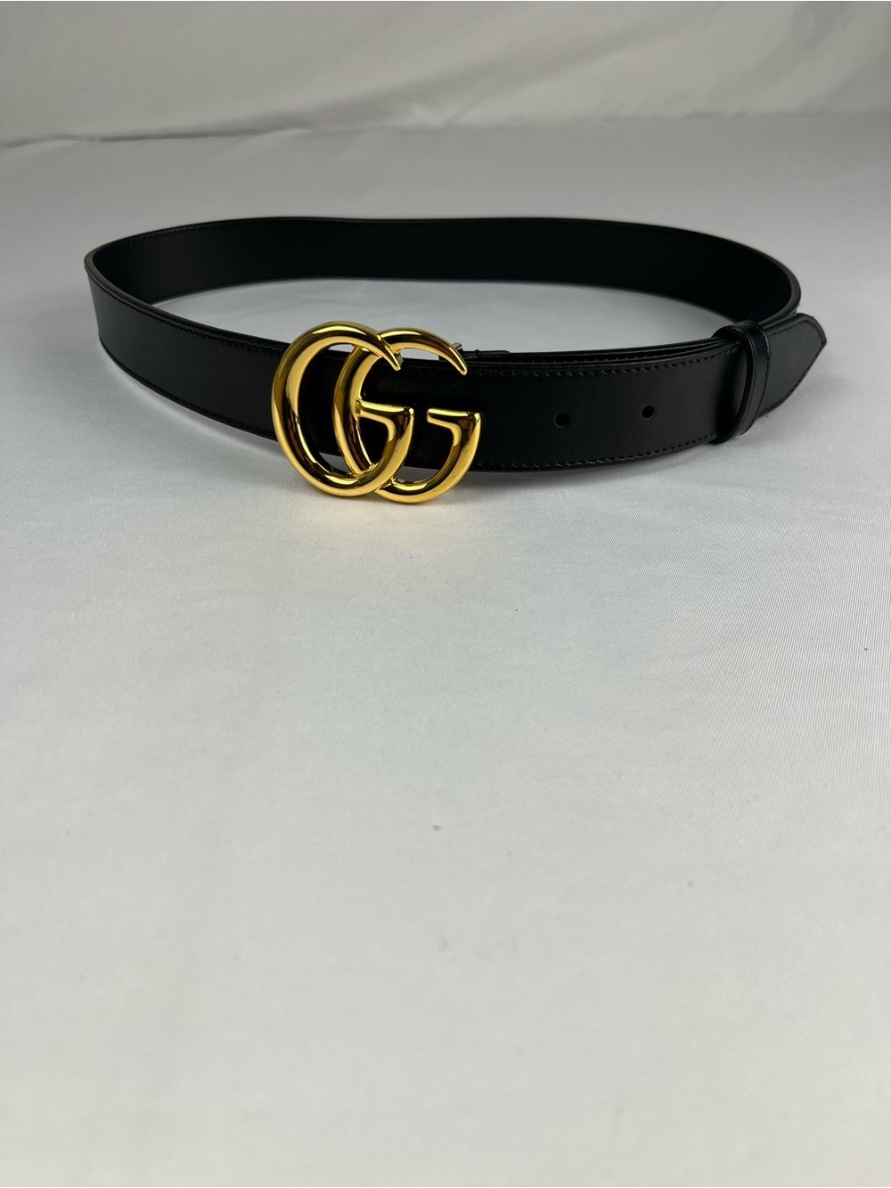 Gucci GG Marmont Black Leather Belt Gold Double G Buckle Size 80/32 414516